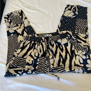 Zara Black and Cream Abstract Print Pants
